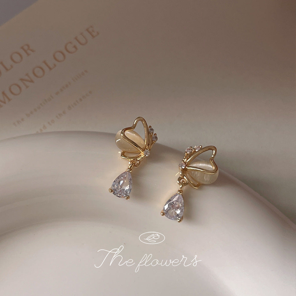 Zircon Butterfly Sier Needle Plated Glass Earrings