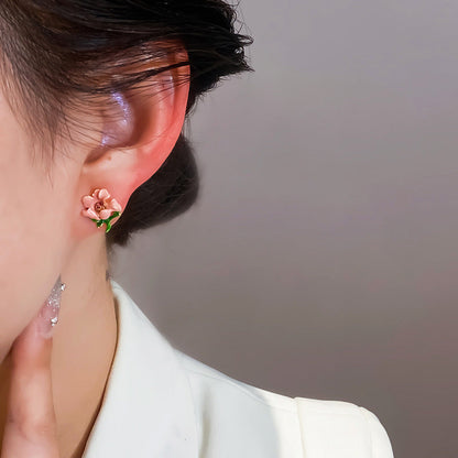 Women's Needle Fashion Small Fresh Diamond Glaze Earrings