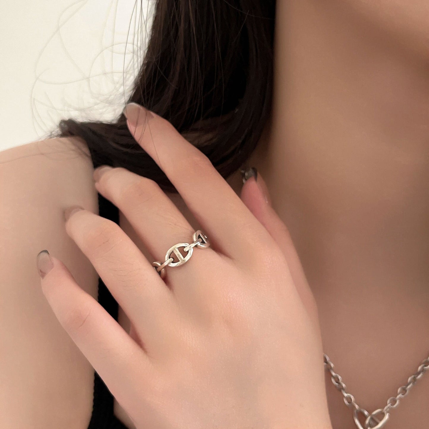 Sterling Sier Simple Interval Pig Nose Collection Necklaces