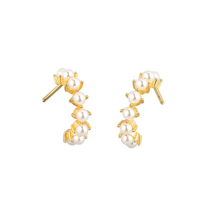 Inlaid Pearl Geometric Trend Semicircle French Earrings