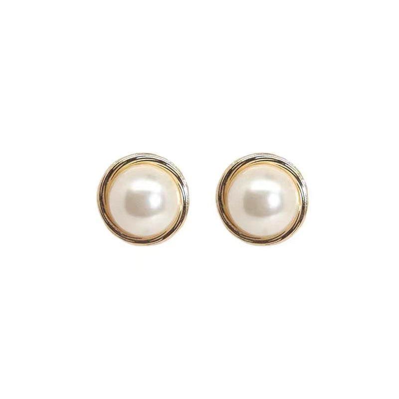 Women's Sier Needle Spiral Metal Imitation Pearl Earrings