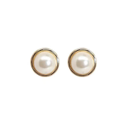 Women's Sier Needle Spiral Metal Imitation Pearl Earrings