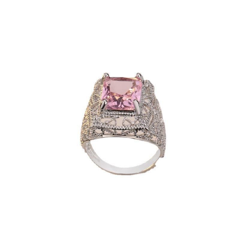 Pink Diamond Topaz Vintage Hollow Lace Rings