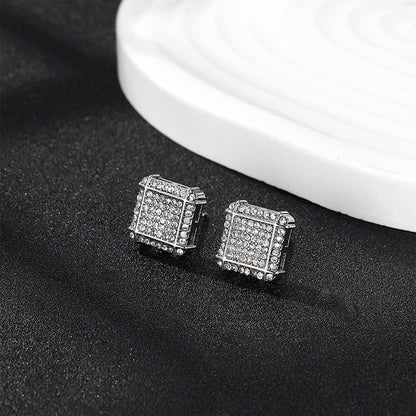 Men's Hop Cool Fashion Square Full-jeweled Niche Earrings
