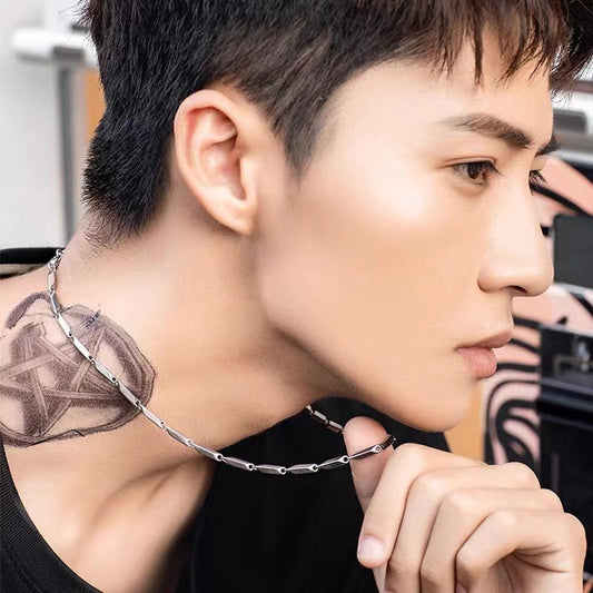 Women's & Men's & Titanium Steel Colorful Hardened Bamboo Leaf Chain Fashion Cuban Necklaces