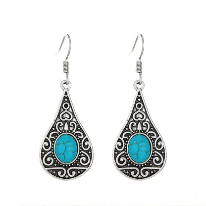 Love Turquoise Alloy Distressed Geometric Moonstone Earrings