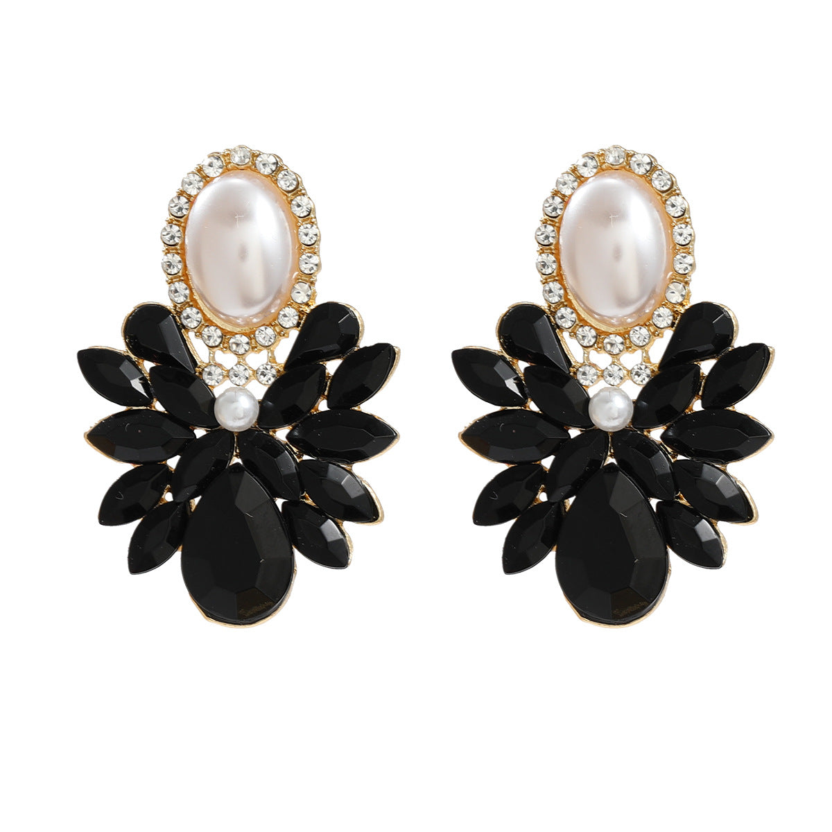 Female Alloy Diamond Inlaid Pearl Elegant Earrings