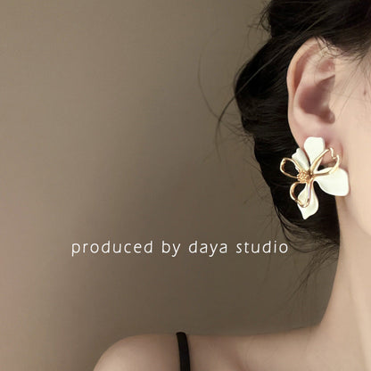 For Metal Flower Korean Exaggeration Sier Pin Earrings