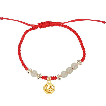 Out Blessing Card Jade Hand Woven Rope Fate Lucky Bracelets