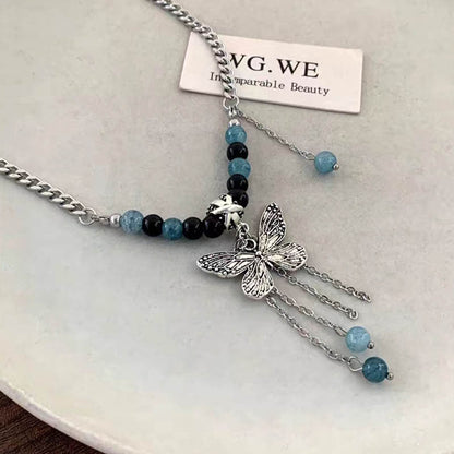 Chinese Beaded Butterfly Tassel Ethnic Style Necklaces