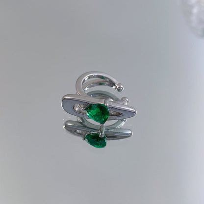 Women's Design Green Loving Heart Zircon Ear Earrings