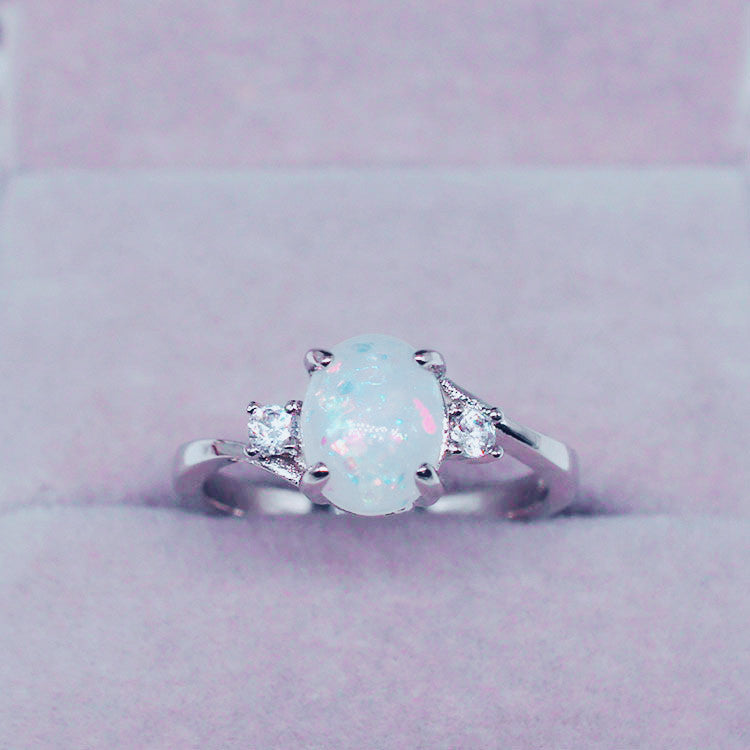 Ornament Opal White Gold Plated Diamond Rings