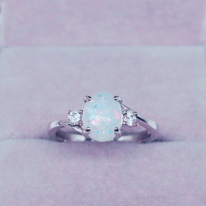 Ornament Opal White Gold Plated Diamond Rings