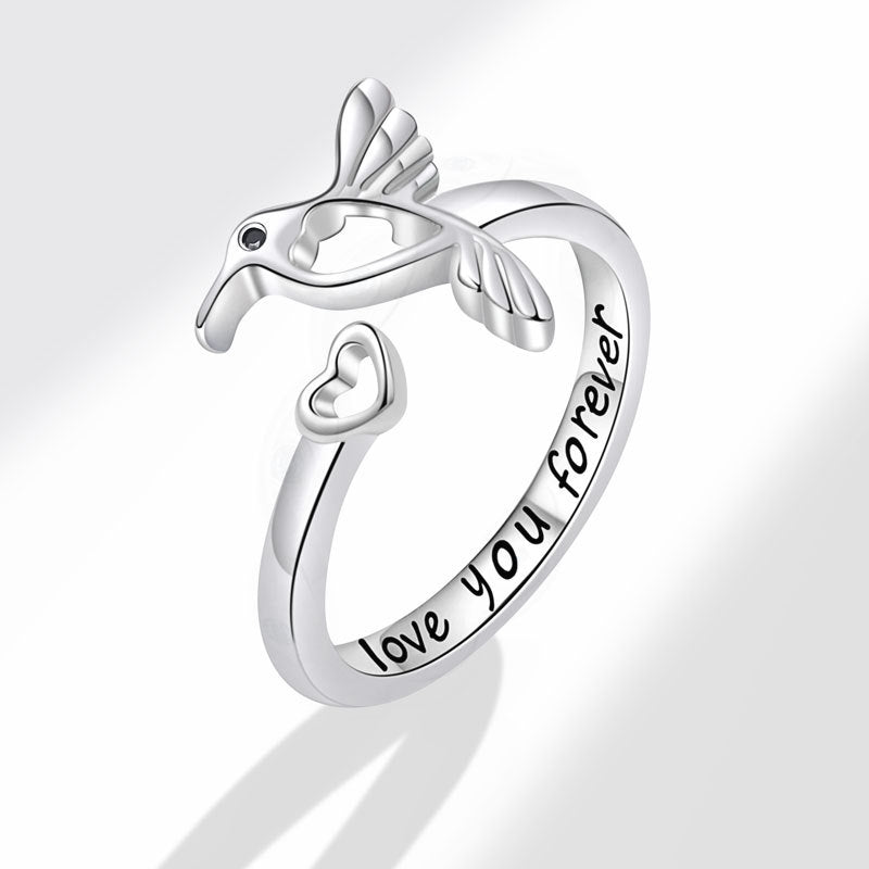 Simple Personality Hummingbird Heart-shaped Opening Cold Style Rings