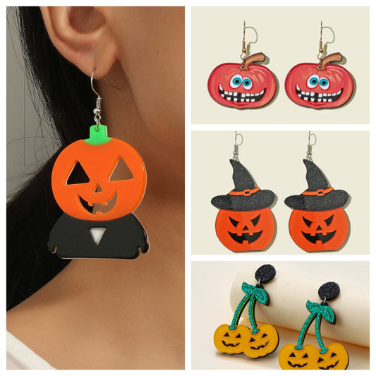 Women's Halloween Cartoon 3d Cute Funny Pumpkin Earrings