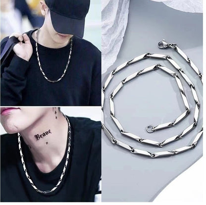 Women's & Men's & Titanium Steel Colorful Hardened Bamboo Leaf Chain Fashion Cuban Necklaces