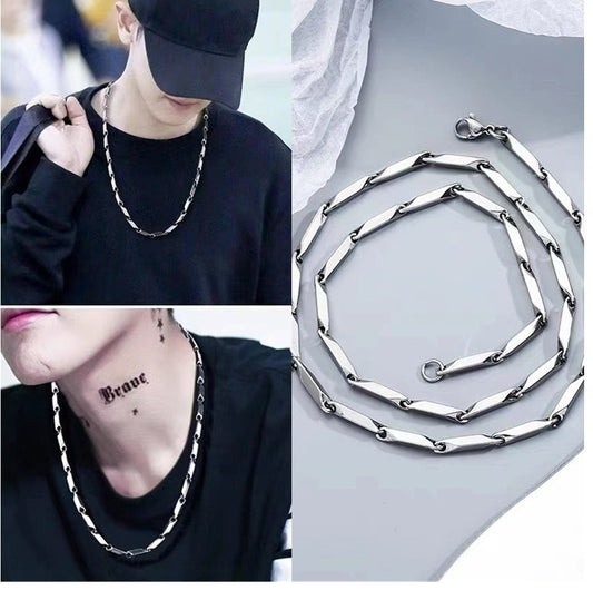 Women's & Men's & Titanium Steel Colorful Hardened Bamboo Leaf Chain Fashion Cuban Necklaces