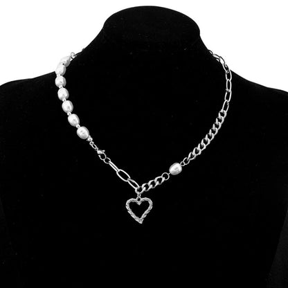 Broadcast Stainless Steel Love Pearl Asymmetric Necklaces