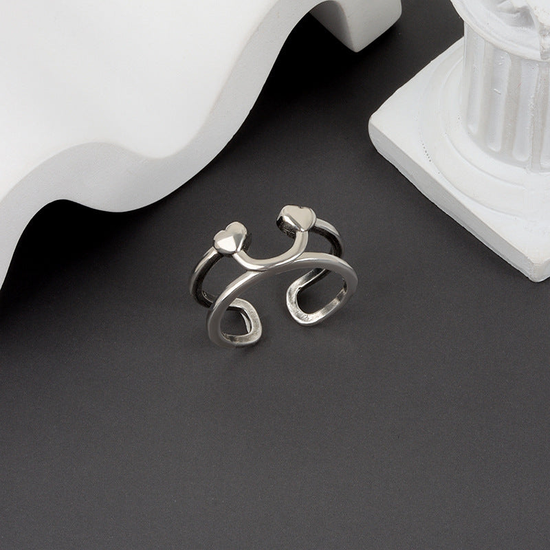 Smiley Face Simple Personality Double Layer Glossy Design Rings