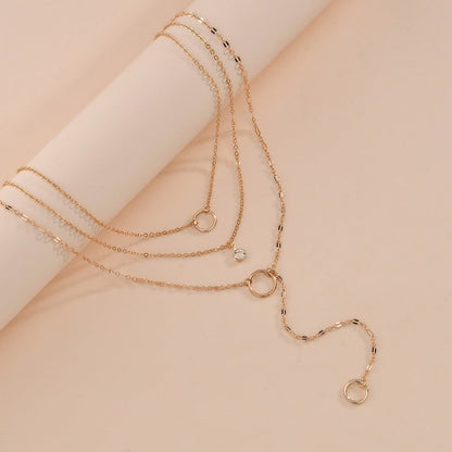 Fashion Simple Round Hoop Edging Diamond Necklaces