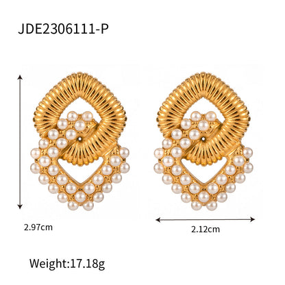 Trendy Gold Stainless Steel Inlaid Zircon Earrings