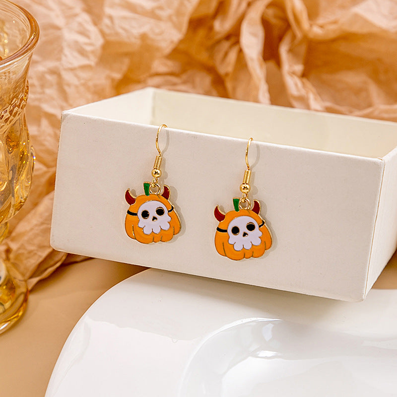 Halloween Bat Pumpkin Funny Horror Skull Eye Beads Earrings