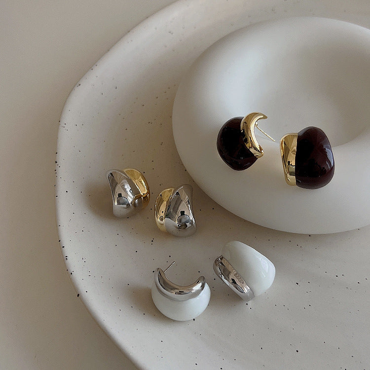 Dripping Metal Female Niche Retro Personality And Earrings