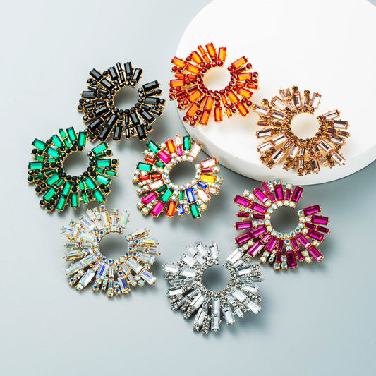 Alloy Inlaid Color Rhinestone Sunflower Female Super Earrings