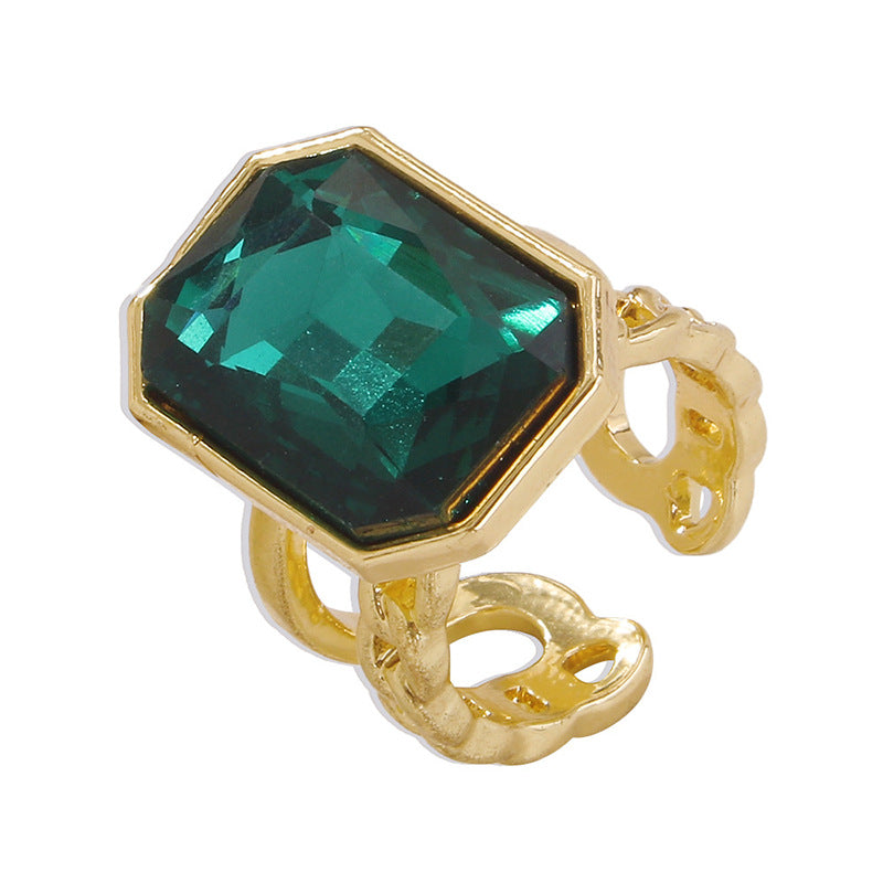 Square Gemstone Female Temperament Personality Retro Rings