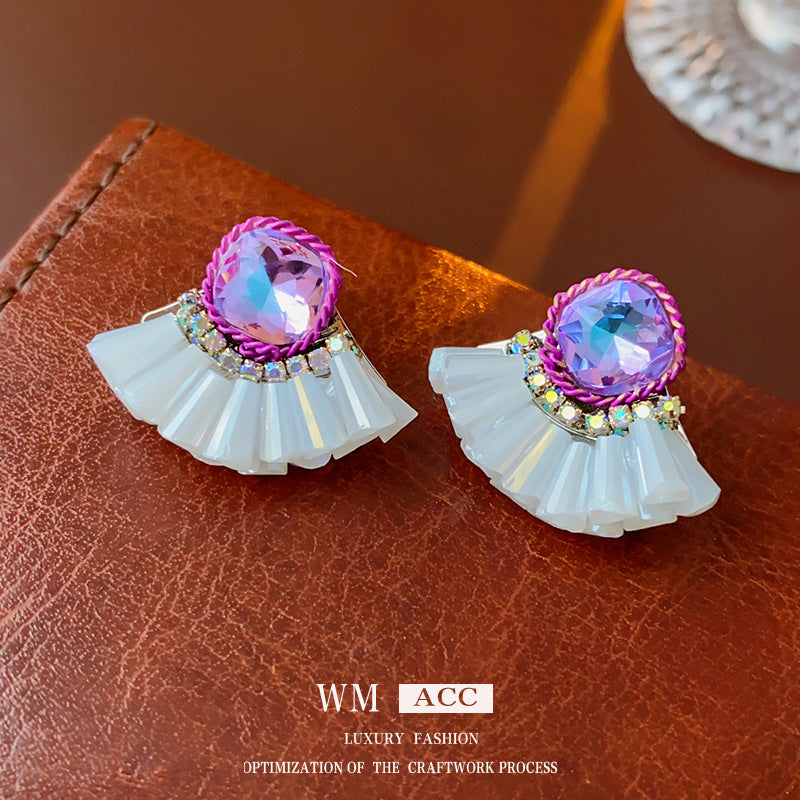 Purple Square Crystal French Elegant Fashion Earrings