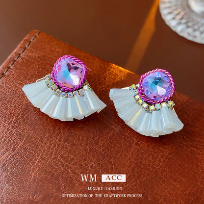 Purple Square Crystal French Elegant Fashion Earrings