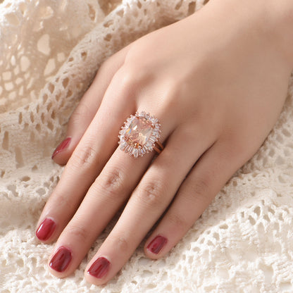 Rectangular Champagne Zircon Closed Open Female Rose Rings