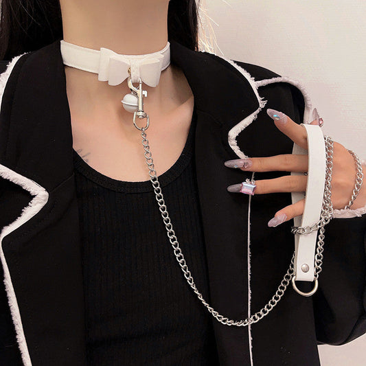 Women's Bell Collar Plush Texture Bow Leather Necklaces