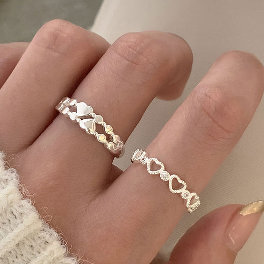 Heart Female Light Luxury Minority Design Heart-shaped Zircon Opening Rings