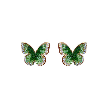 Women's Electroplated Sier Needle Zircon Green Butterfly Refreshing Earrings