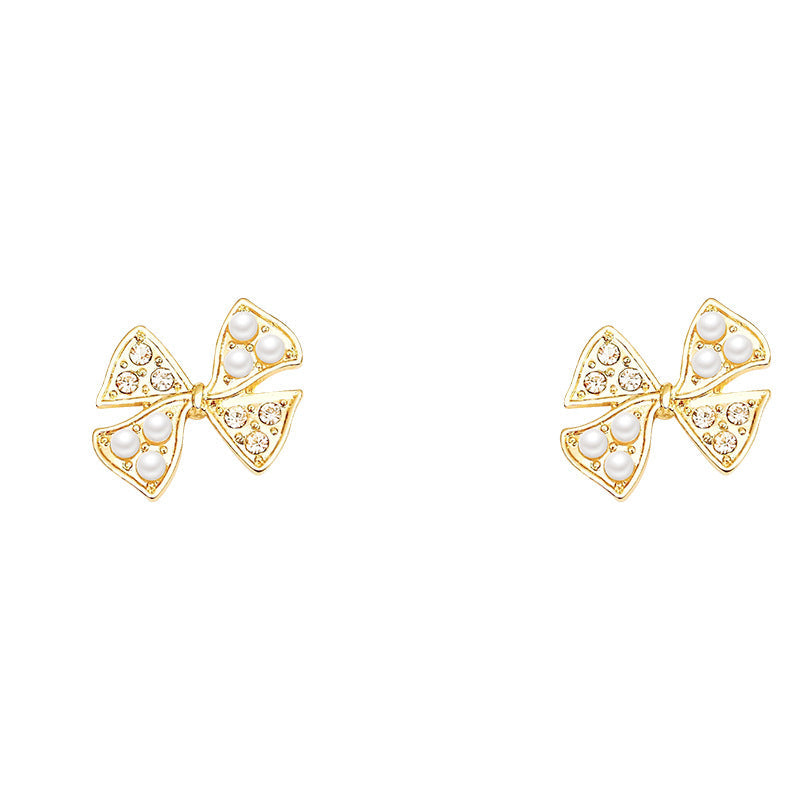 Women's Sier Bow Pearl Simple Rhinestone Fashion Earrings