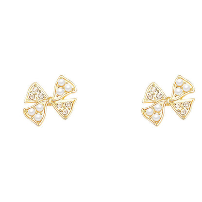 Women's Sier Bow Pearl Simple Rhinestone Fashion Earrings