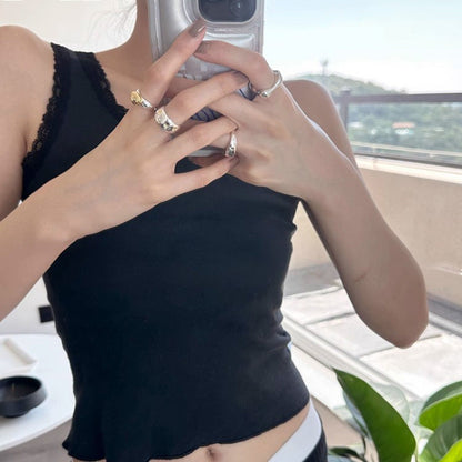 Women's Thick Gold Plated Small Balls Wide Glossy Fashion Rings