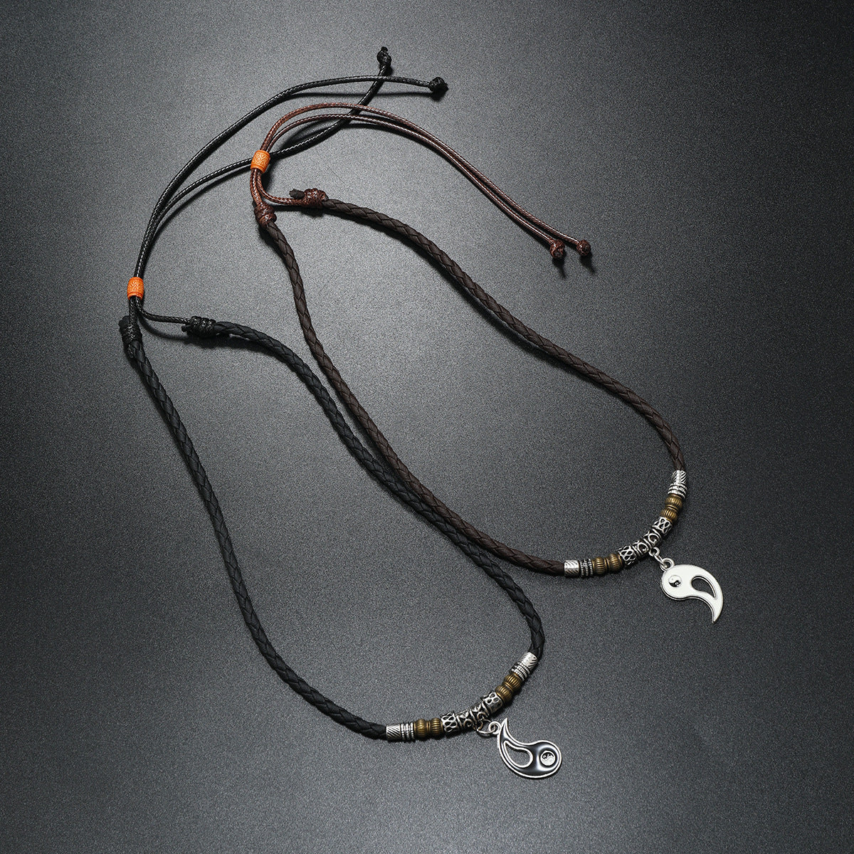 Women's & Men's Dragon Yin And Yang Leather String Pair Of Necklaces