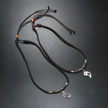 Women's & Men's Dragon Yin And Yang Leather String Pair Of Necklaces