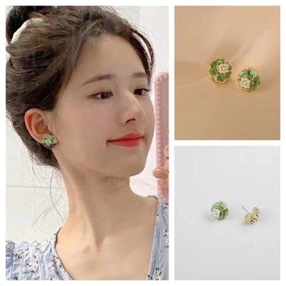 Pearl Fresh Sweet Green Enamel Light Earrings