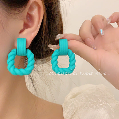Needle Colored Series Square Round Fresh Earrings