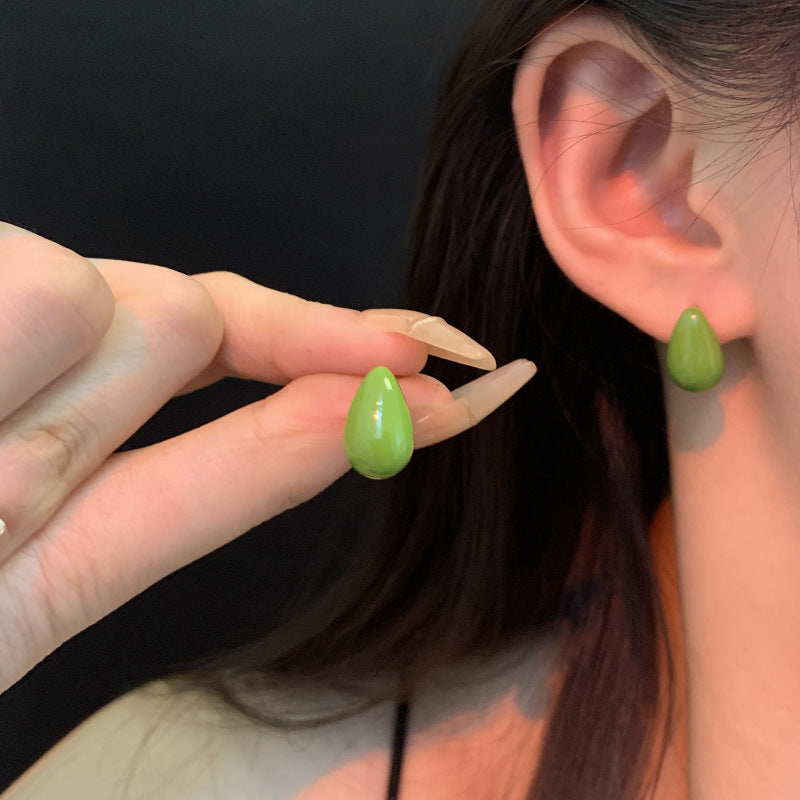 Sier Needle Fresh Dripping Oil Water Earrings