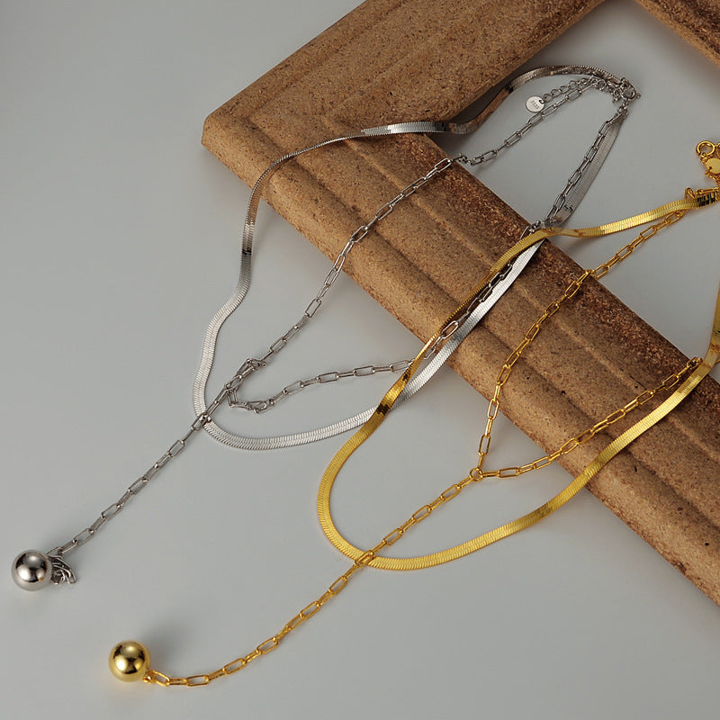 Women's Small Sier Double Layer Blade Chain Long Necklaces