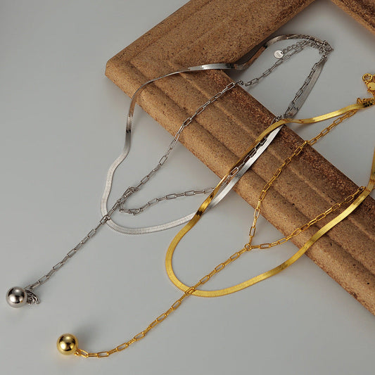 Women's Small Sier Double Layer Blade Chain Long Necklaces