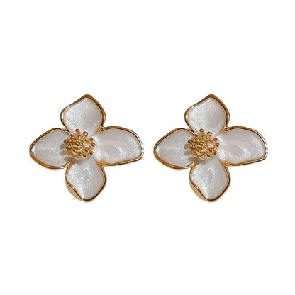 Retro Drip Glazed Red Flower Three-dimensional Small Earrings