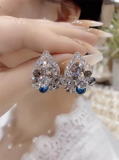 Women's Luxury Sier Needle Full Diamond Water Earrings