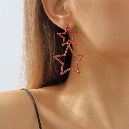 Women's Sexy Group Style Fashion Rhinestone Five-pointed Earrings