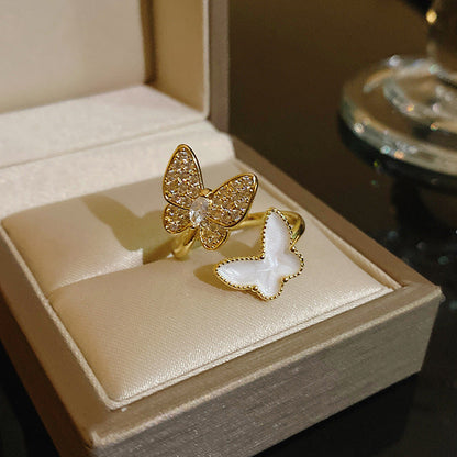 Pearl Zircon With Diamond Open Adjustable Rings