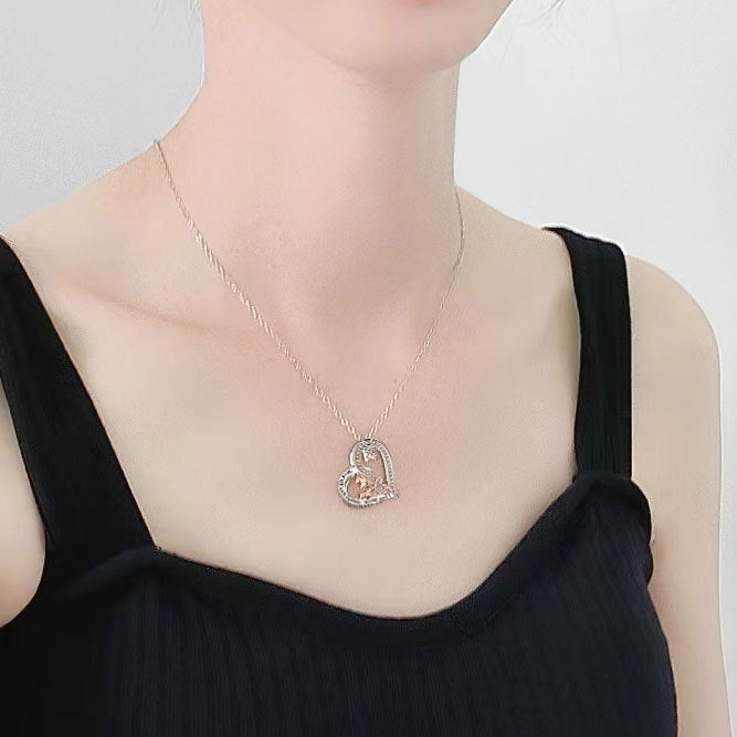 Women's Heart-shaped Rose For Simple Lettering Love Necklaces